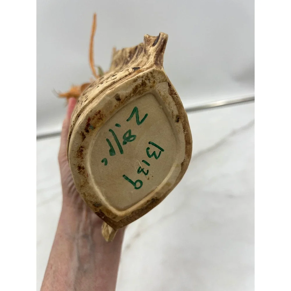 Vintage Asian Ceramic Vase with Chinese Calligraphy and Dried Floral Arrangement